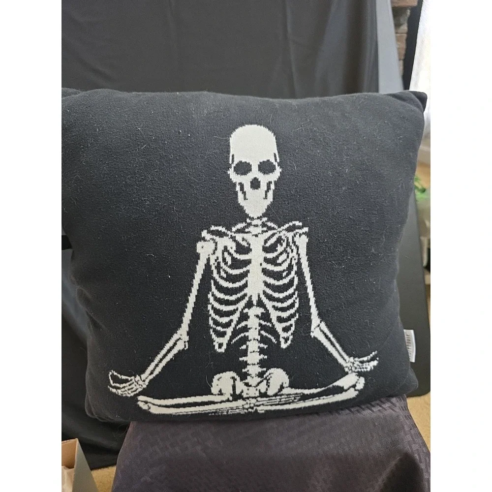 YOGA SKELETON Throw Pillow Zip 2 Sided Mortar & Bone 19x19